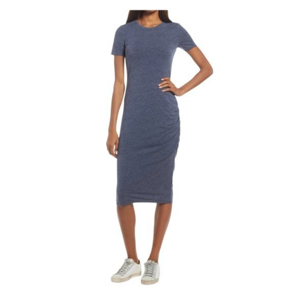 NWOT TREASURE &BOND Blue Side Ruched Body-Con Dress (L)? - Picture 2 of 10